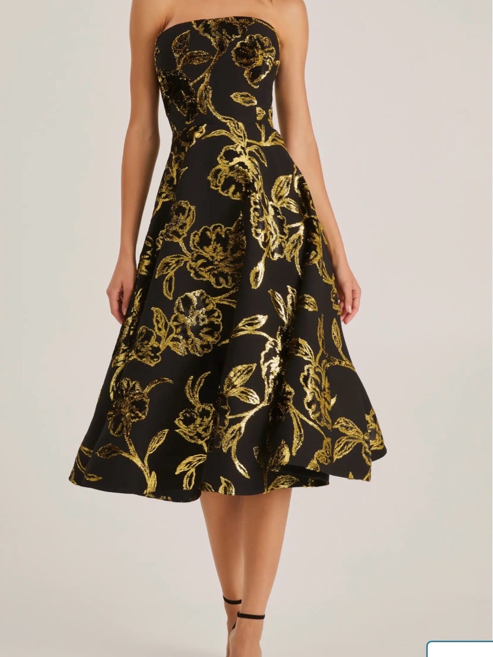 NWT Helsi Vivi Strapless Black and Gold Floral Cocktail Dress, XS